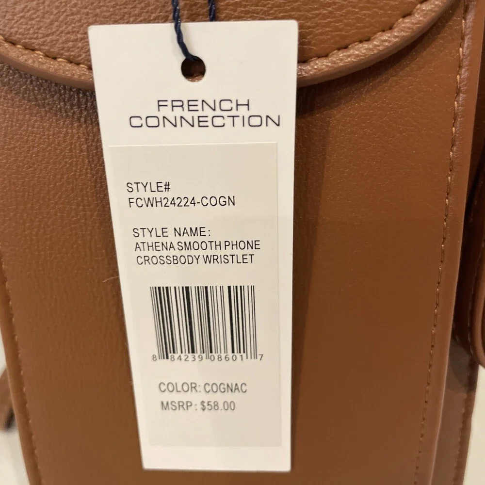 French Connection‎ Athena Smooth Phone Crossbody Wristlet – Cognac NWT MSRP $58